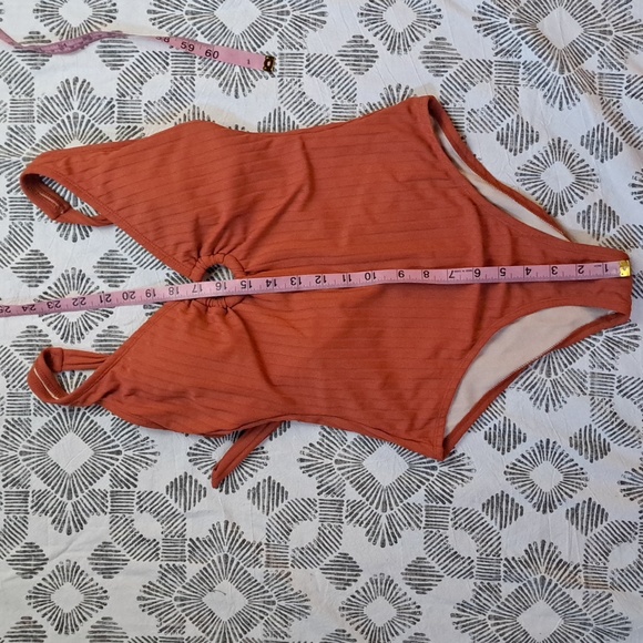 Kona Sol wide rib ring front strappy open back one piece in desert orange szS - Picture 11 of 13